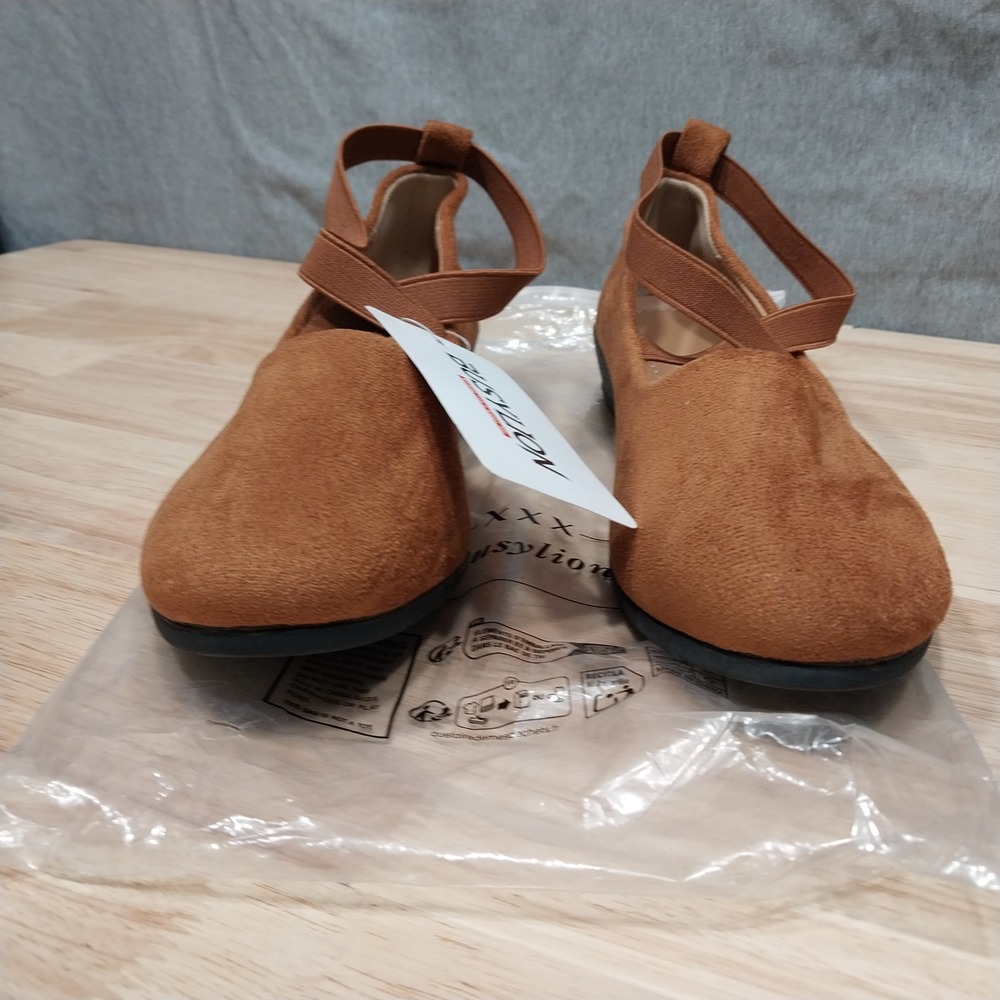 Busylion Womens Mary Jane Flats Elastic Cross Strap Size‎ 40 Brown